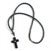 18inch Rhinestone Hematite Cross Pendant Stone Strands Necklace